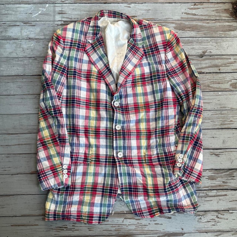 Vintage 60s Corbin Madras Plaid Blazer Sport Coat Mens 41 Corbin FLAW READ